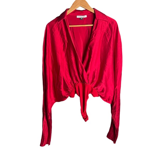LaQuan Smith Silk Tuxedo Bodysuit Scarlet Size M - Picture 6 of 9